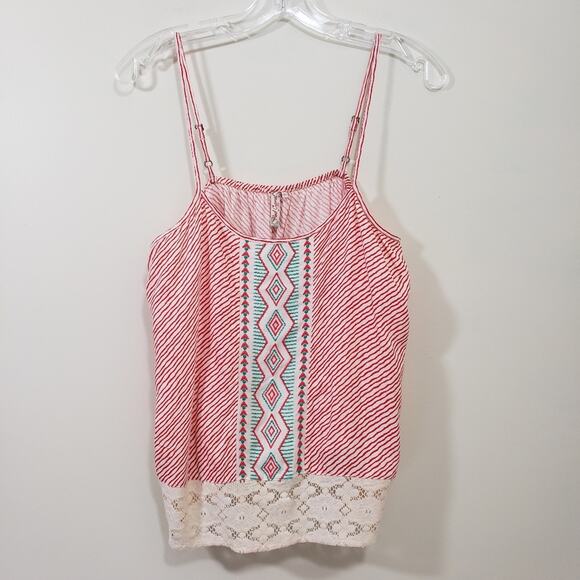 Red Camel NWT striped embroidered lace trim front tank top woman's size large - Picture 1 of 9